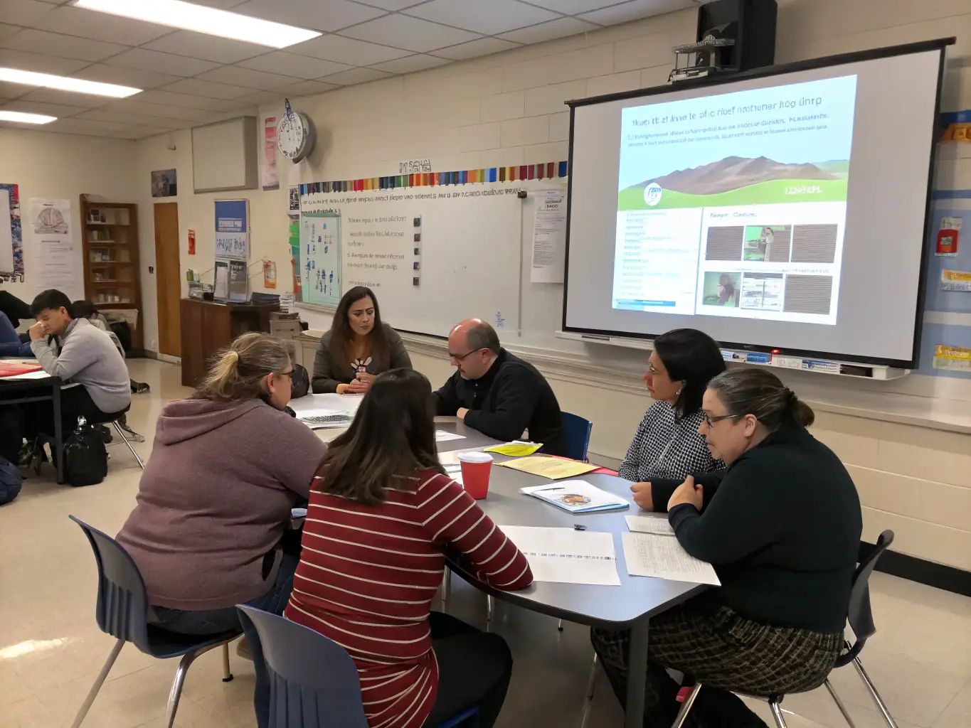 A photograph showing a group of parents and teachers collaborating during a workshop, highlighting the community and support network facilitated by APEC.