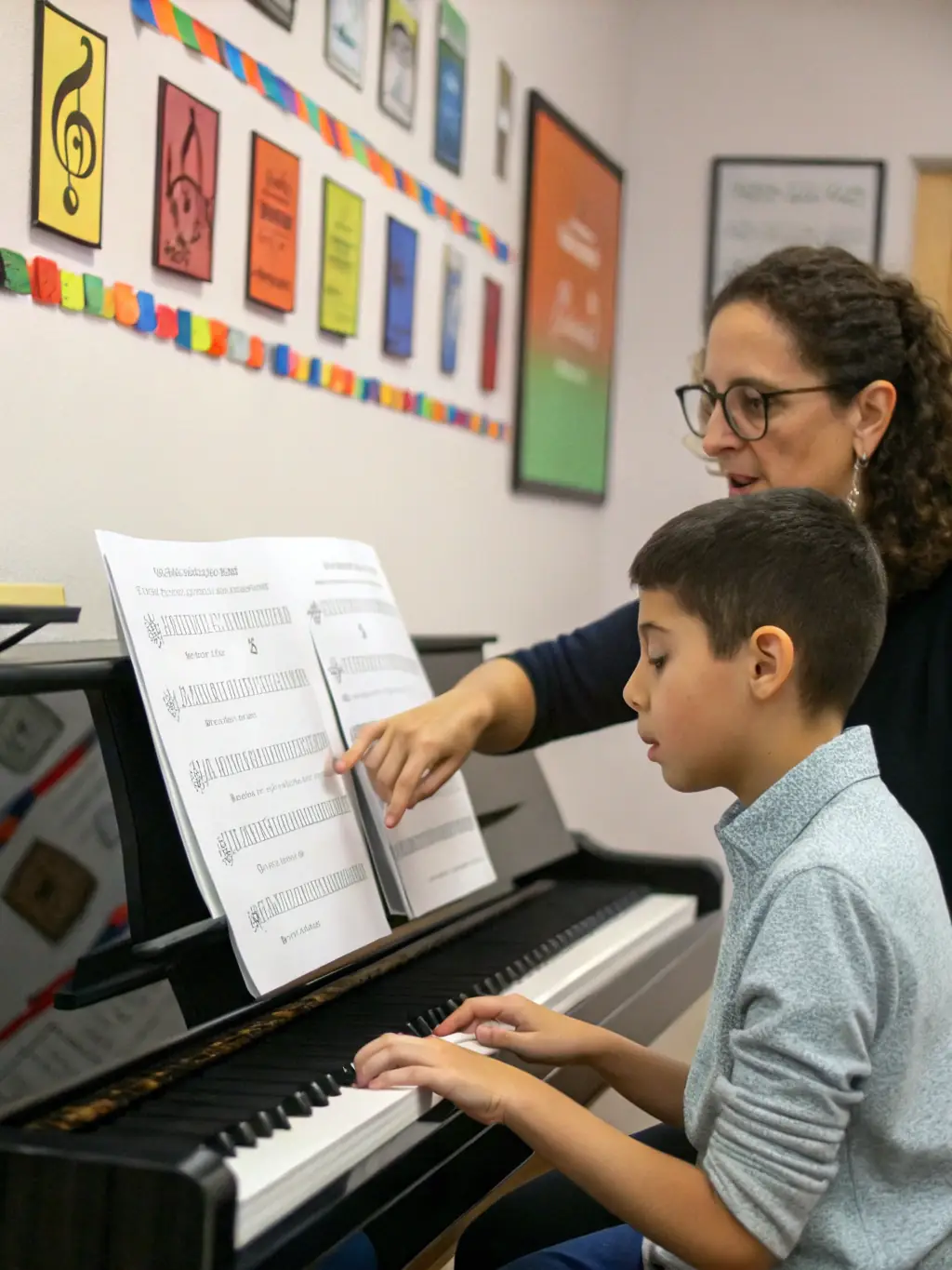 A student receiving personalized instruction from a dedicated music teacher, highlighting the individualized attention provided by the APEC ASS PARENTS D’ELEVES CONSERVATOIRE's tutoring program.