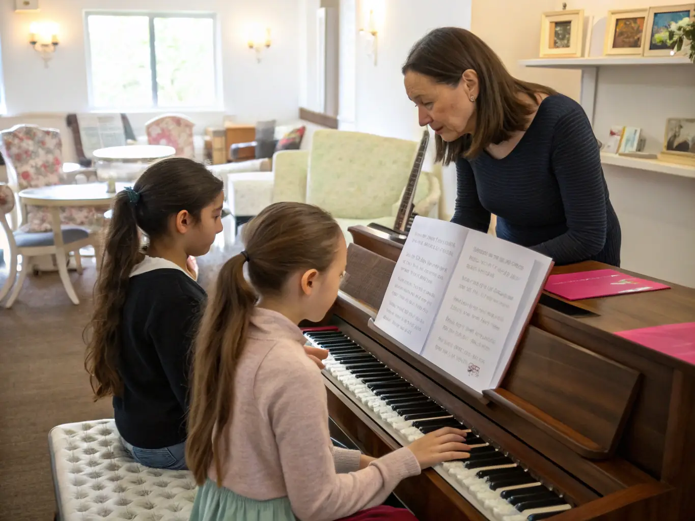 A dynamic photograph capturing a masterclass session with a renowned musician, demonstrating techniques and sharing insights with attentive students. The setting is intimate and engaging, highlighting the unique learning opportunity.