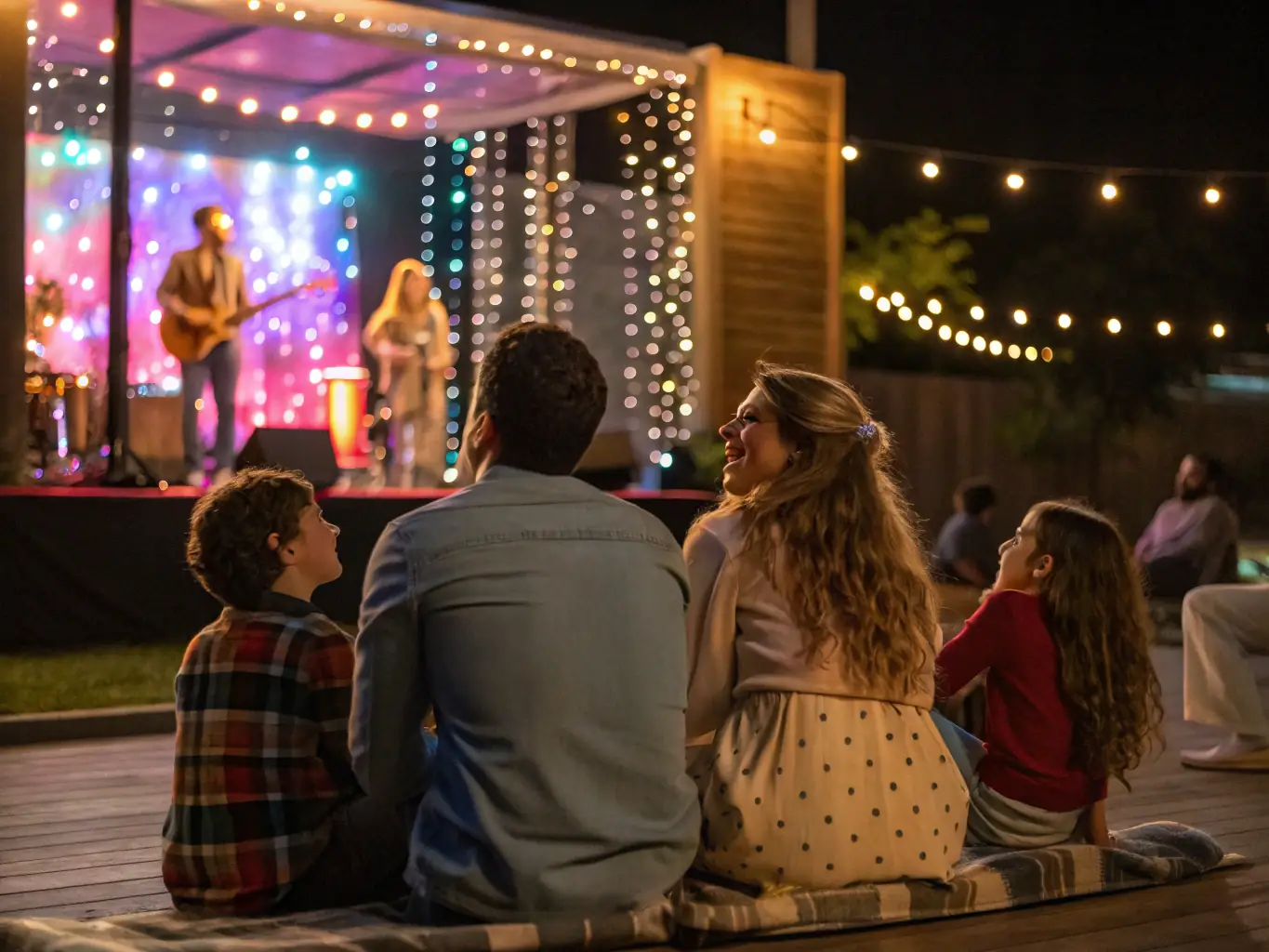 A family attending a musical performance at the conservatory, illustrating the organization's commitment to engaging families in the artistic journey.